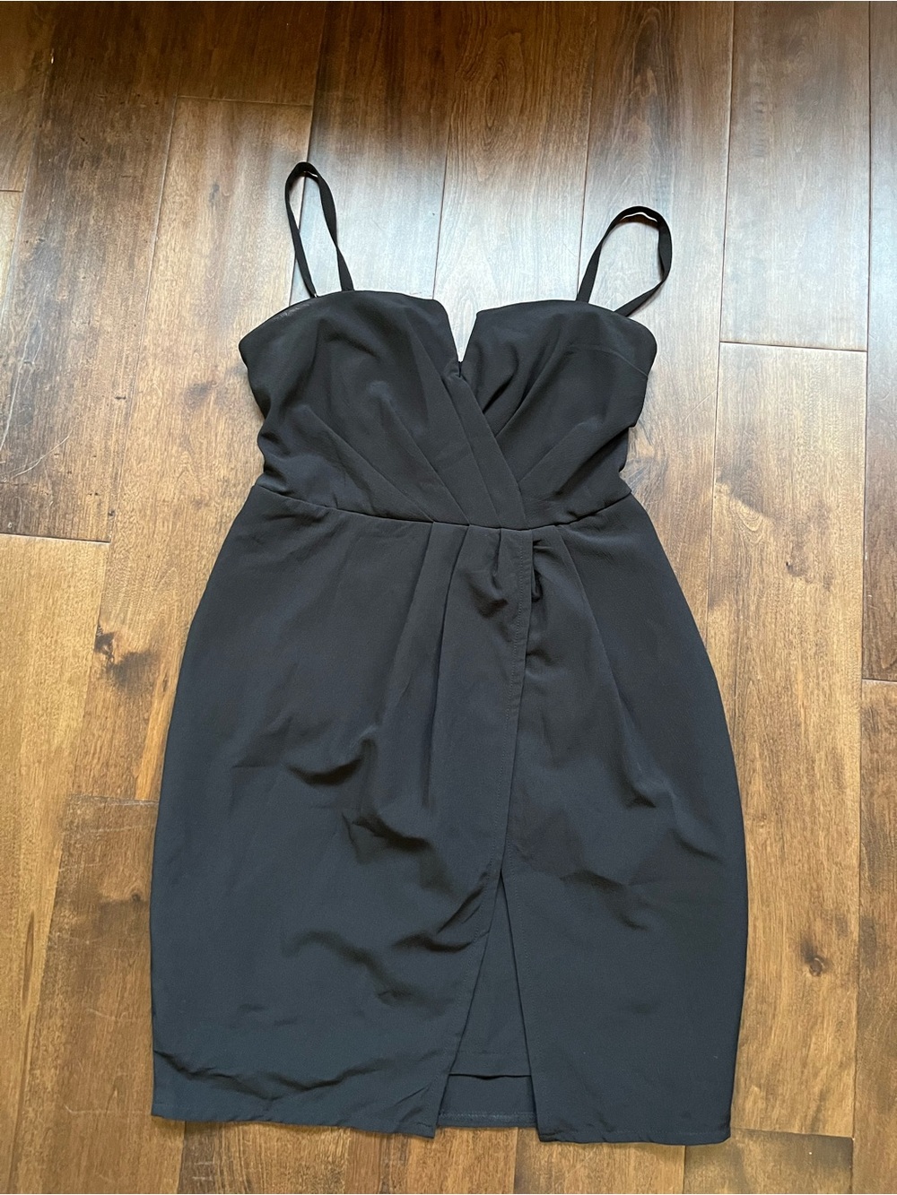 L'ATISTE Black Spaghetti-Strap Wrap Mini Dress